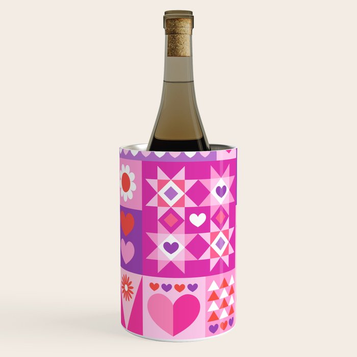 I Love You Checkerboard - Pink Red & Purple Wine Chiller Gallery Image 2
