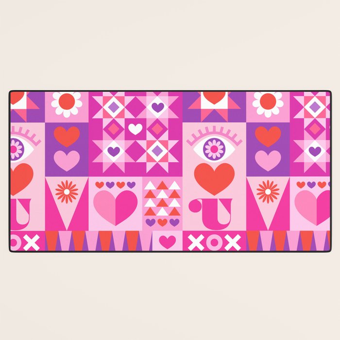 I Love You Checkerboard - Pink Red & Purple Desk Mat Gallery Image 3