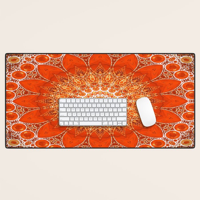 Detailed Orange Boho Mandala Desk Mat Gallery Image 1