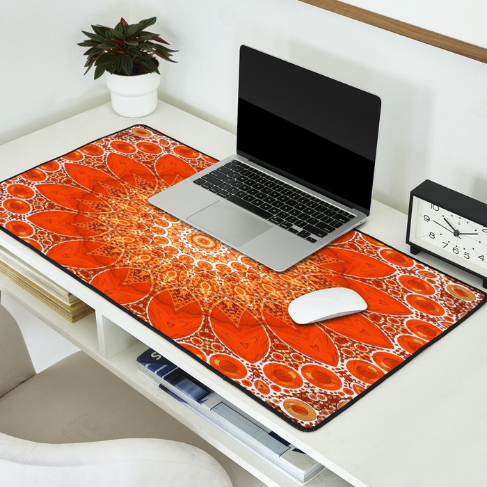 Detailed Orange Boho Mandala Desk Mat Gallery Image 2