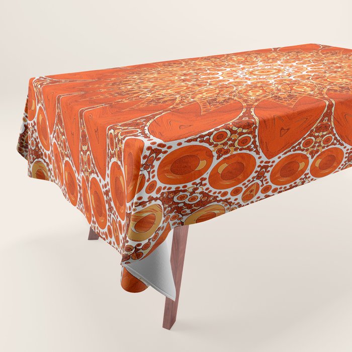 Detailed Orange Boho Mandala Tablecloth Gallery Image 1