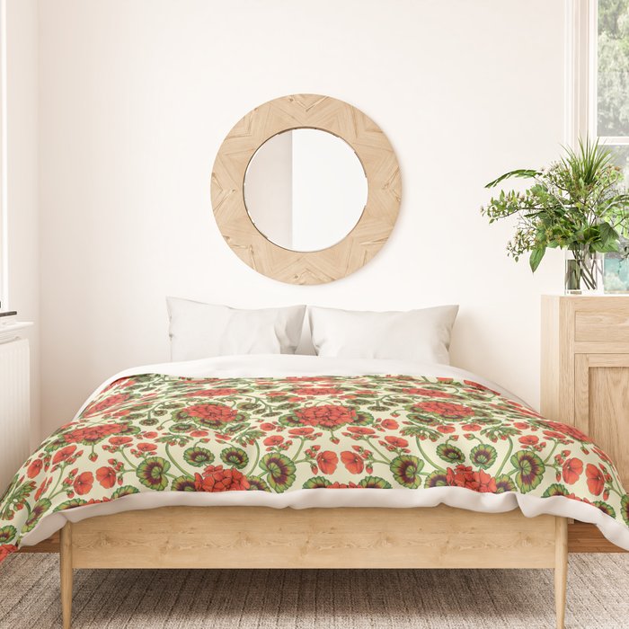 Red Geraniums -  Vintage-Inspired Floral Pattern For Spring Duvet Cover Gallery Image 3