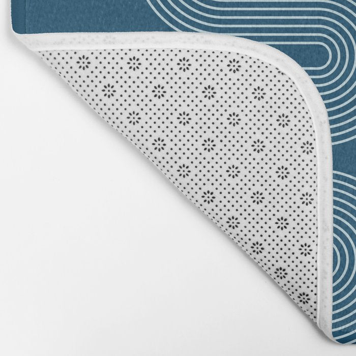 Mid Century Modern Geometric 101 in night Blue (Rainbow Abstract) Bath Mat Gallery Image 2