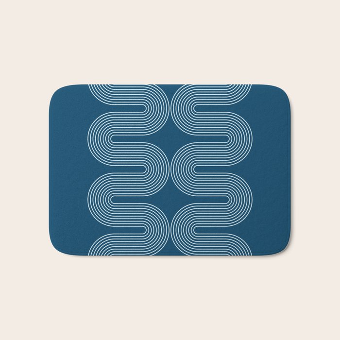 Mid Century Modern Geometric 101 in night Blue (Rainbow Abstract) Bath Mat Gallery Image 1
