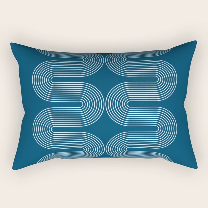 Mid Century Modern Geometric 101 in night Blue (Rainbow Abstract) Rectangular Pillow Gallery Image 1