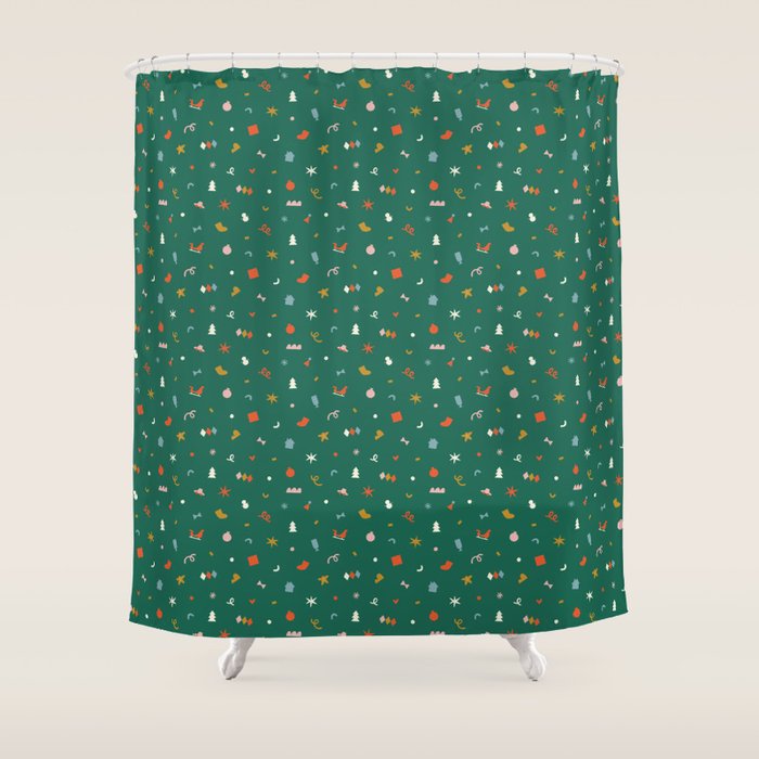 Retro abstract christmas decoration pattern Shower Curtain Gallery Image 1