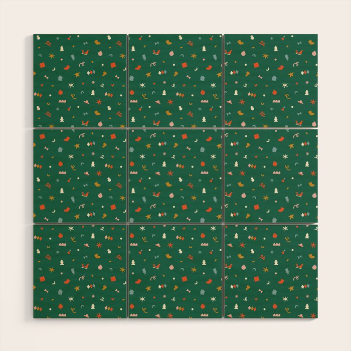 Retro abstract christmas decoration pattern Wood Wall Art Gallery Image 1