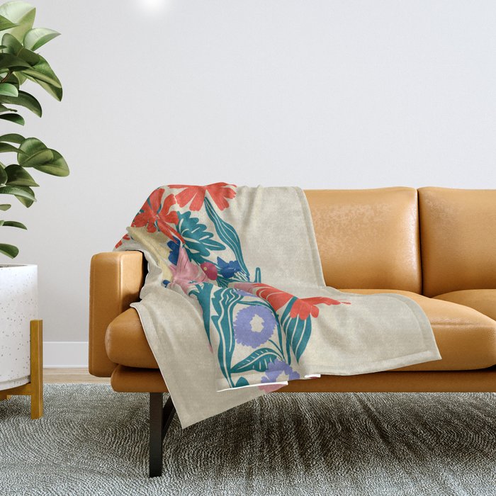 Minimalist Vibrant Wildflower Close Up - Modern Botanical Art with Bold Colors Throw Blanket Gallery Image 1