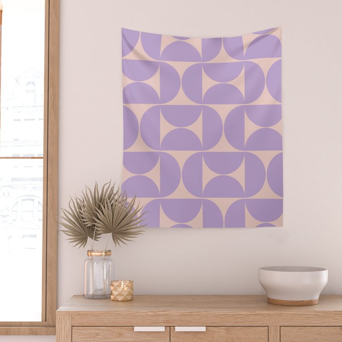 Mid Century Modern Retro Pattern In Lavender Wall Tapestry Gallery Image 2