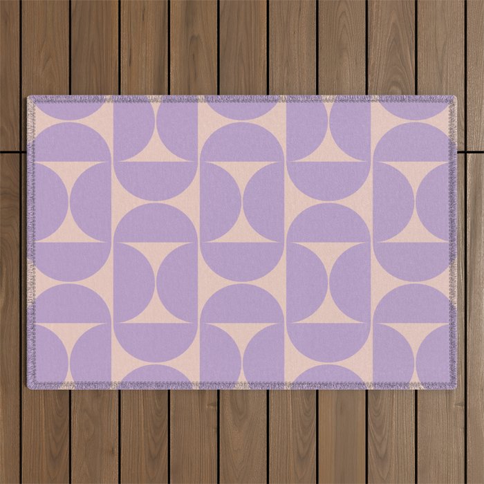 Mid Century Modern Retro Pattern In Lavender Outdoor Rug Gallery Image 1