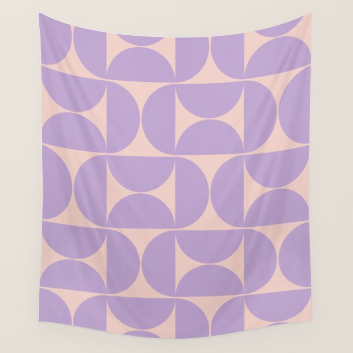 Mid Century Modern Retro Pattern In Lavender Wall Tapestry Gallery Image 1