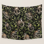 Lush Tropical Lemur Monkey Paradise Black Wall Tapestry Gallery Image 4