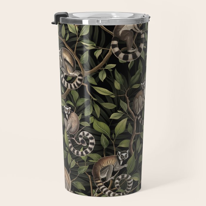 Lush Tropical Lemur Monkey Paradise Black Travel Mug Gallery Image 3