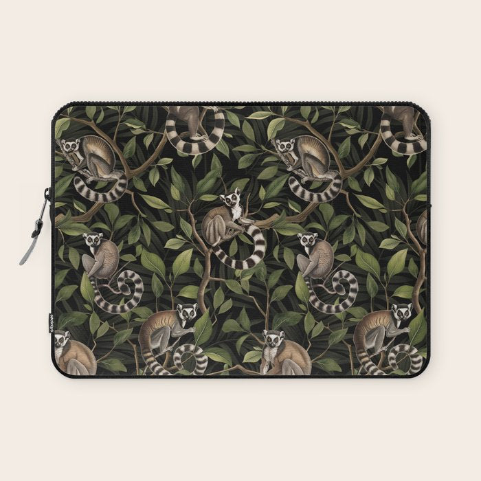 Lush Tropical Lemur Monkey Paradise Black Laptop Sleeve Gallery Image 1
