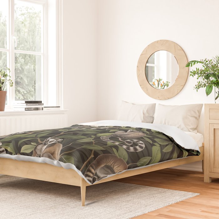 Lush Tropical Lemur Monkey Paradise Black Duvet Cover Gallery Image 2