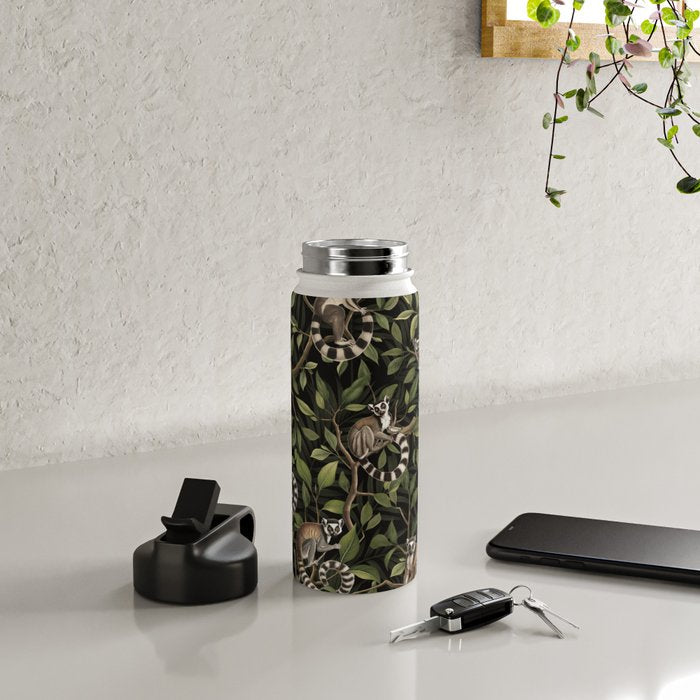 Lush Tropical Lemur Monkey Paradise Black Water Bottle Gallery Image 4