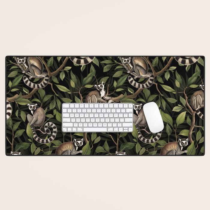 Lush Tropical Lemur Monkey Paradise Black Desk Mat Gallery Image 1