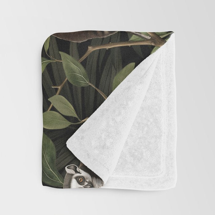Lush Tropical Lemur Monkey Paradise Black Throw Blanket Gallery Image 3