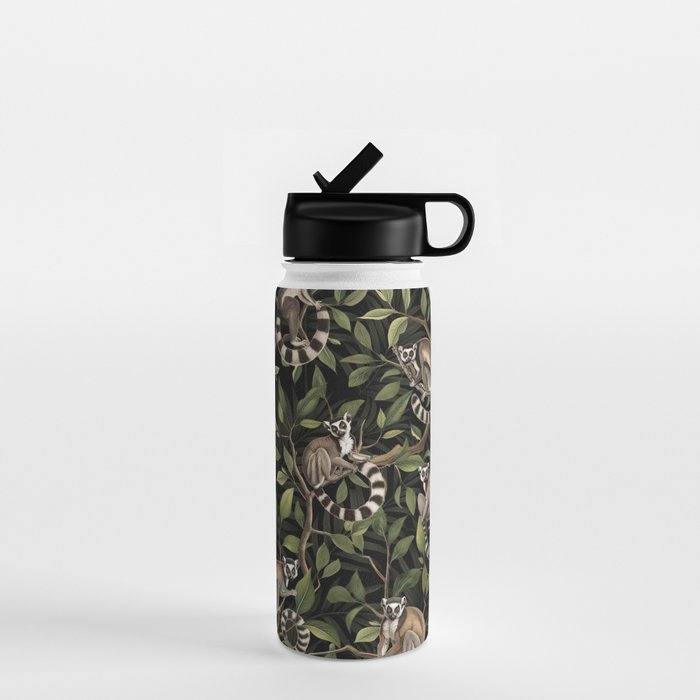 Lush Tropical Lemur Monkey Paradise Black Water Bottle Gallery Image 1