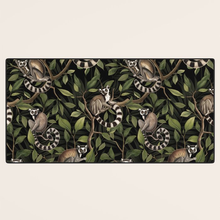Lush Tropical Lemur Monkey Paradise Black Desk Mat Gallery Image 3