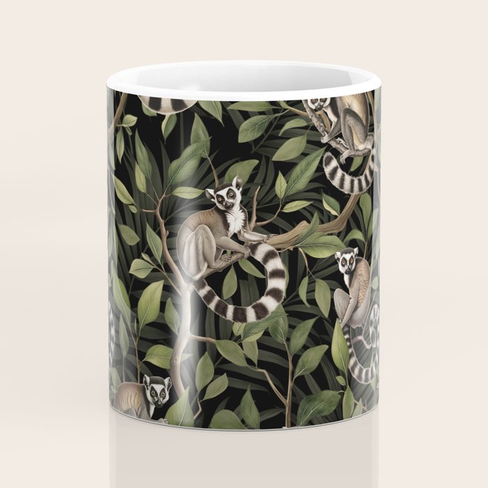 Lush Tropical Lemur Monkey Paradise Black Coffee Mug Gallery Image 4