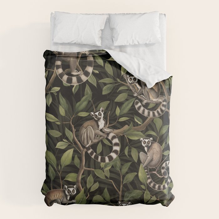 Lush Tropical Lemur Monkey Paradise Black Duvet Cover Gallery Image 6