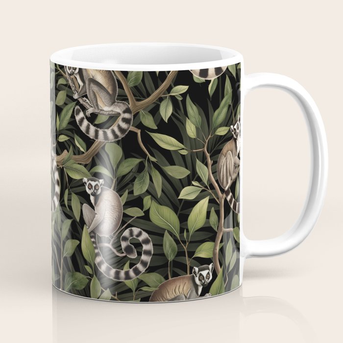 Lush Tropical Lemur Monkey Paradise Black Coffee Mug Gallery Image 1