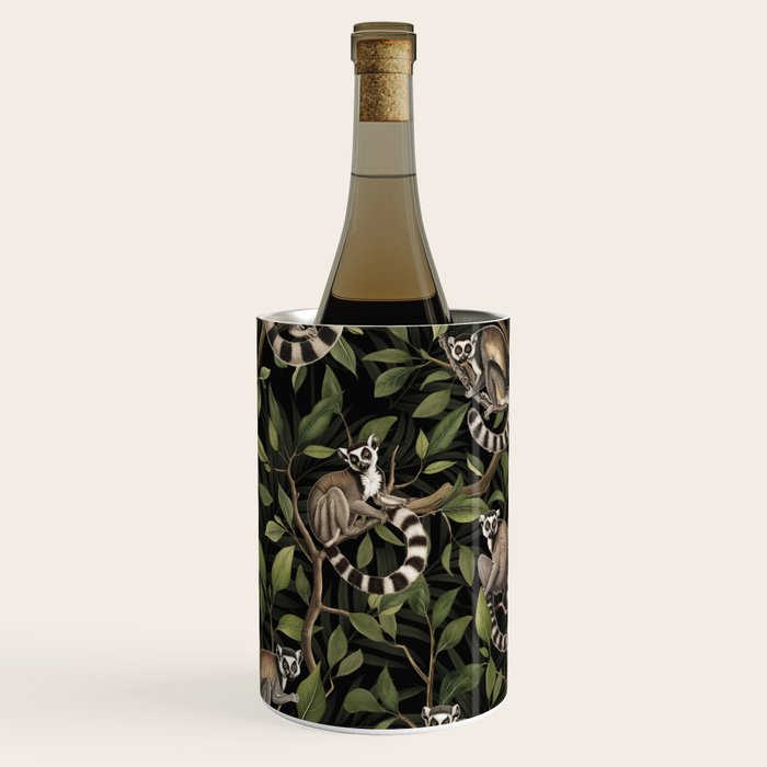 Lush Tropical Lemur Monkey Paradise Black Wine Chiller Gallery Image 1