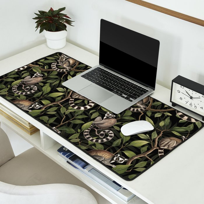 Lush Tropical Lemur Monkey Paradise Black Desk Mat Gallery Image 2