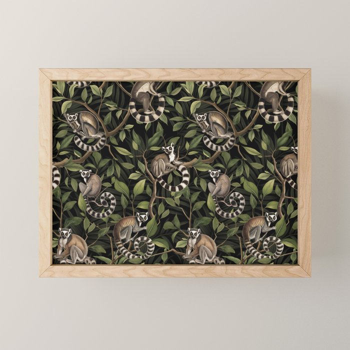 Lush Tropical Lemur Monkey Paradise Black Mini Art Print Gallery Image 1