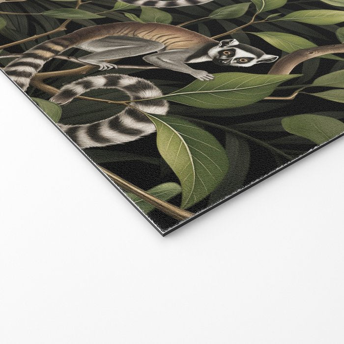 Lush Tropical Lemur Monkey Paradise Black Welcome Mat Gallery Image 2