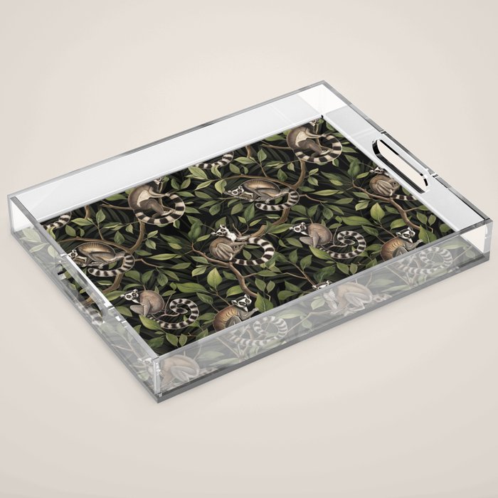 Lush Tropical Lemur Monkey Paradise Black Acrylic Tray Gallery Image 1