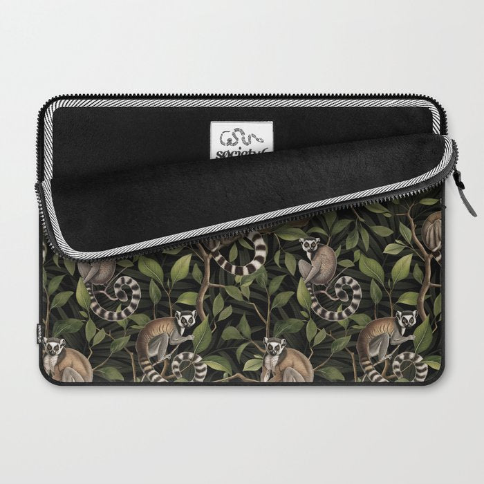 Lush Tropical Lemur Monkey Paradise Black Laptop Sleeve Gallery Image 2