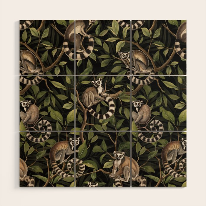 Lush Tropical Lemur Monkey Paradise Black Wood Wall Art Gallery Image 1