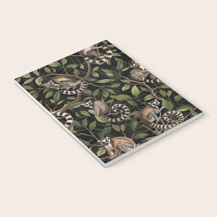 Lush Tropical Lemur Monkey Paradise Black Notebook Gallery Image 3