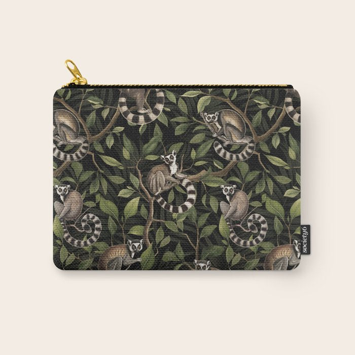 Lush Tropical Lemur Monkey Paradise Black Carry All Pouch Gallery Image 1