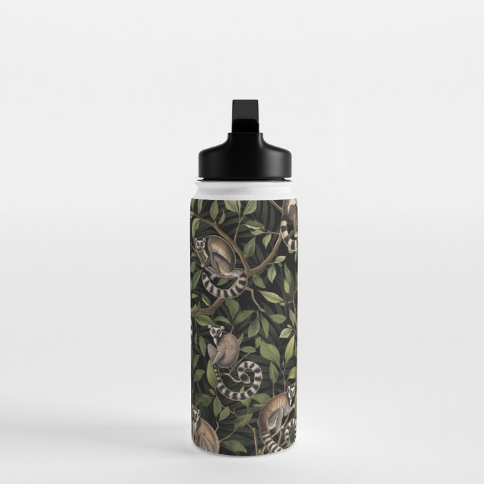 Lush Tropical Lemur Monkey Paradise Black Water Bottle Gallery Image 3