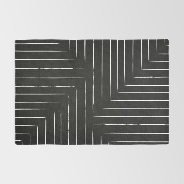 Black White Lines Minimalist Rug Gallery Image 2