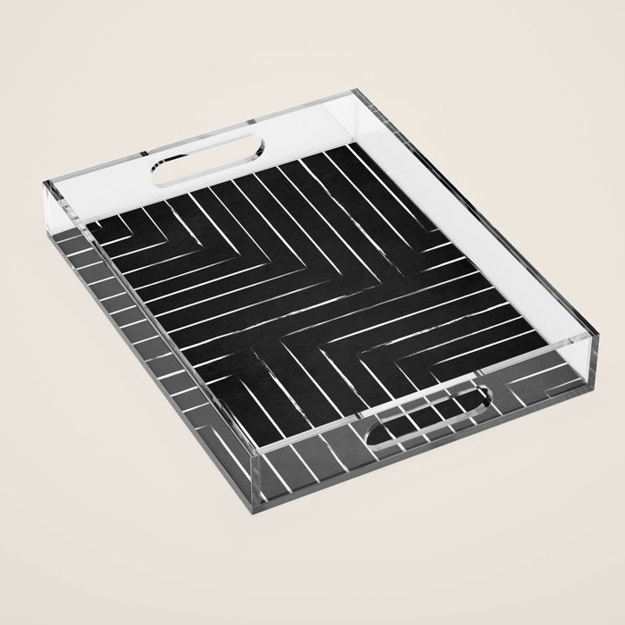 Black White Lines Minimalist Acrylic Tray Gallery Image 1
