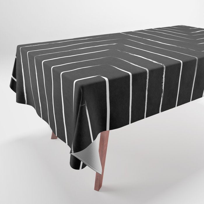 Black White Lines Minimalist Tablecloth Gallery Image 1