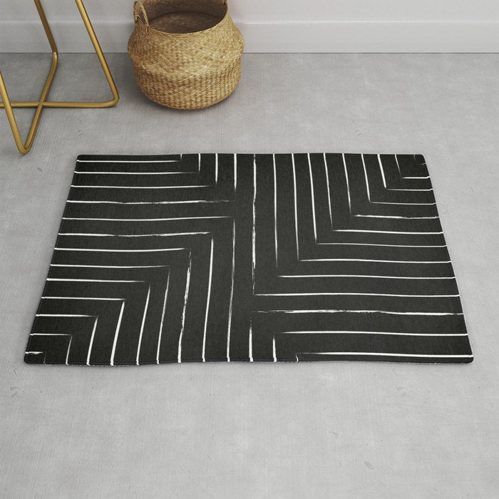 Black White Lines Minimalist Rug Gallery Image 1