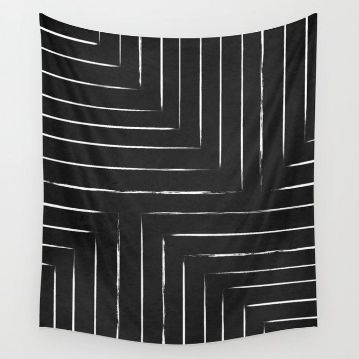 Black White Lines Minimalist Wall Tapestry Gallery Image 4