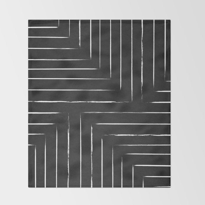 Black White Lines Minimalist Throw Blanket Gallery Image 2