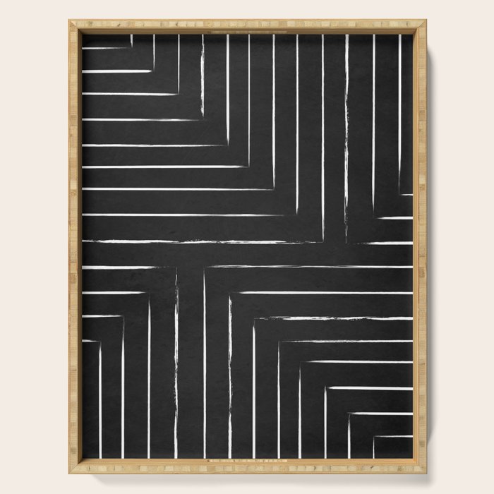 Black White Lines Minimalist Serving Tray Gallery Image 1