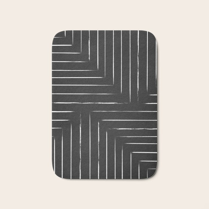 Black White Lines Minimalist Bath Mat Gallery Image 1