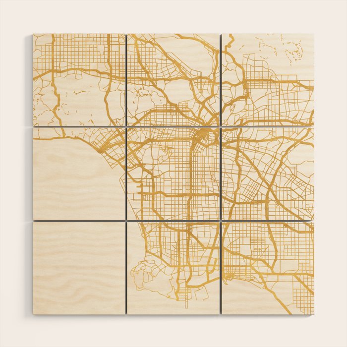 LOS ANGELES CALIFORNIA CITY STREET MAP ART Wood Wall Art Gallery Image 1