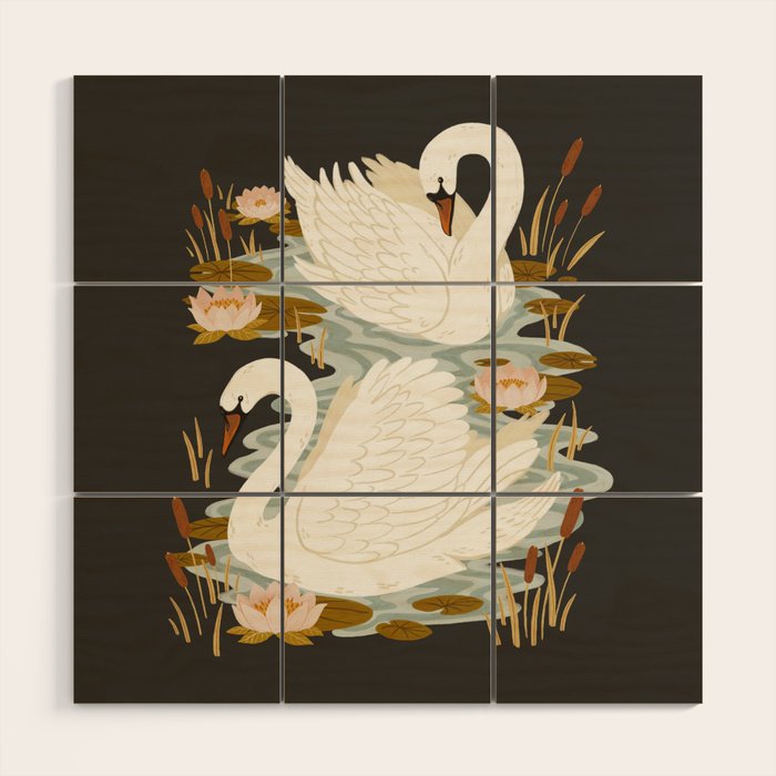 Swan Dance - Charcoal Black Background Wood Wall Art Gallery Image 1