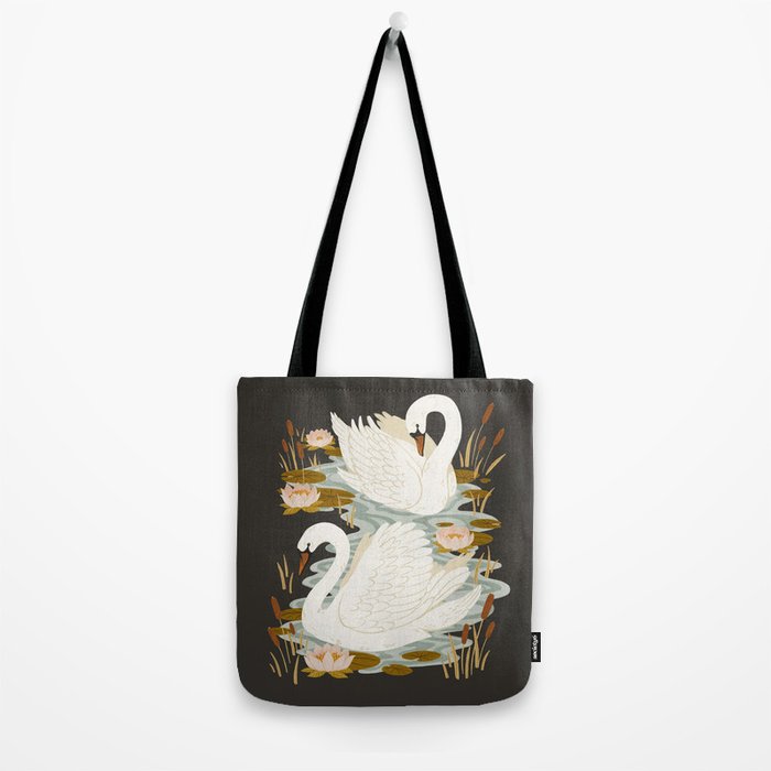 Swan Dance - Charcoal Black Background Tote Bag Gallery Image 2