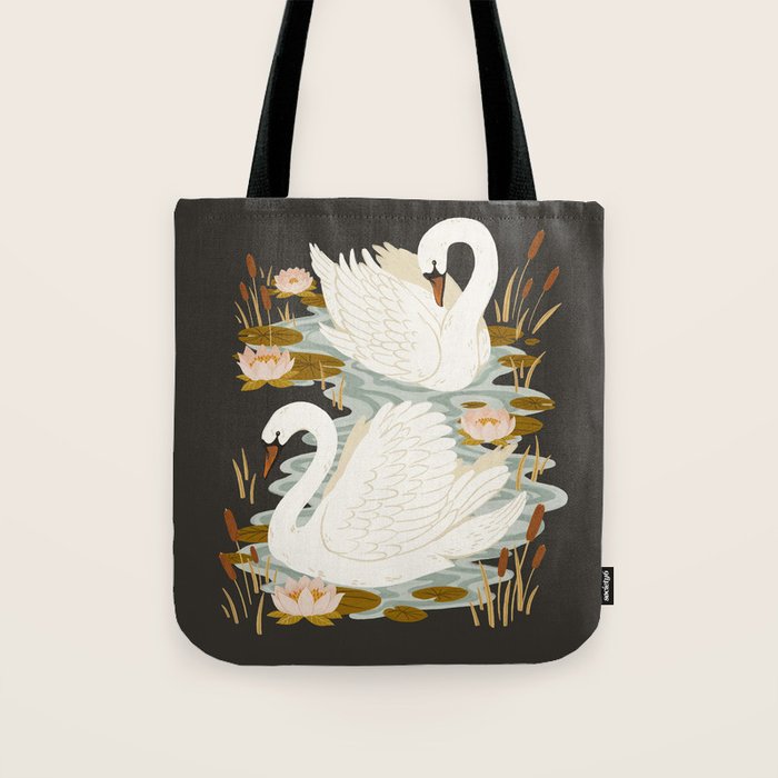 Swan Dance - Charcoal Black Background Tote Bag Gallery Image 1