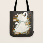 Swan Dance - Charcoal Black Background Tote Bag Gallery Image 1